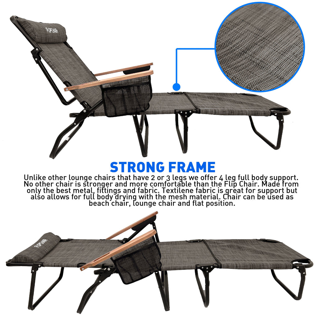 EasyGo Product FLIP Face Down Tanning Chaise Lounge Chair with Face & Arm Holes - 4 Legs Support - Textilene Material - 6 Position - Arm Head Rest Pillow - Beach or Home Use - PATENTS Pending, Brown
