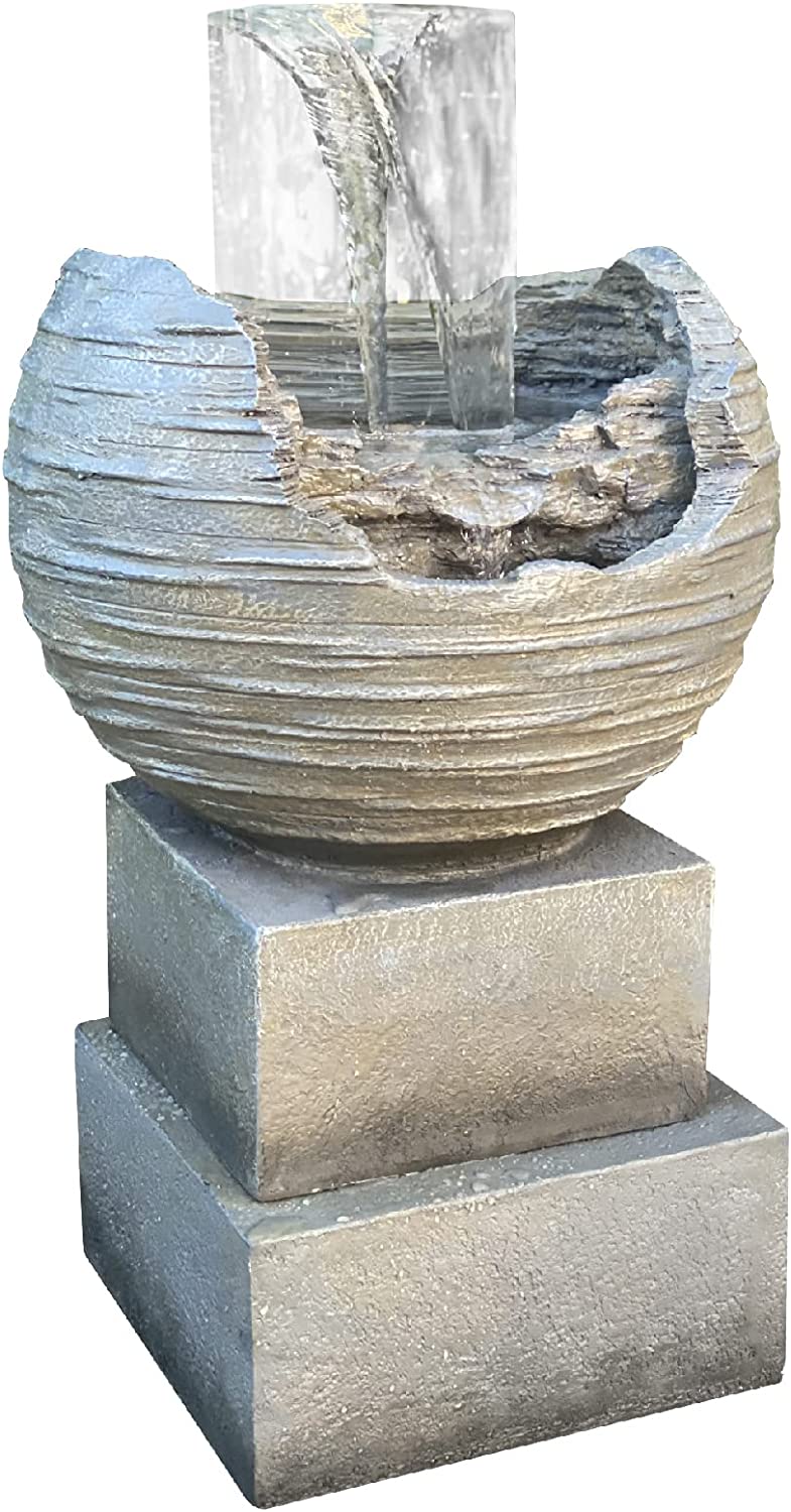 Vortex Rock Water Fountain with 6 LED Lights –Fiberglass Resin – Outdoor or Indoor Use – 2 Lights - Large 36” Tall X 21” Wide