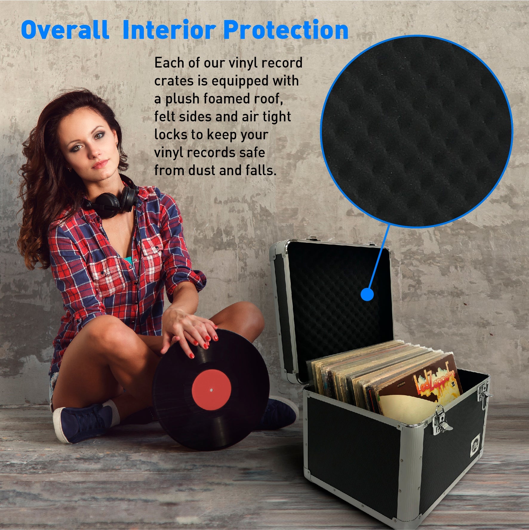 Classic Acts Vinyl Record Album Storage Case – Aluminum Lp Record Player Crates for Records – Holds up to 75 Records