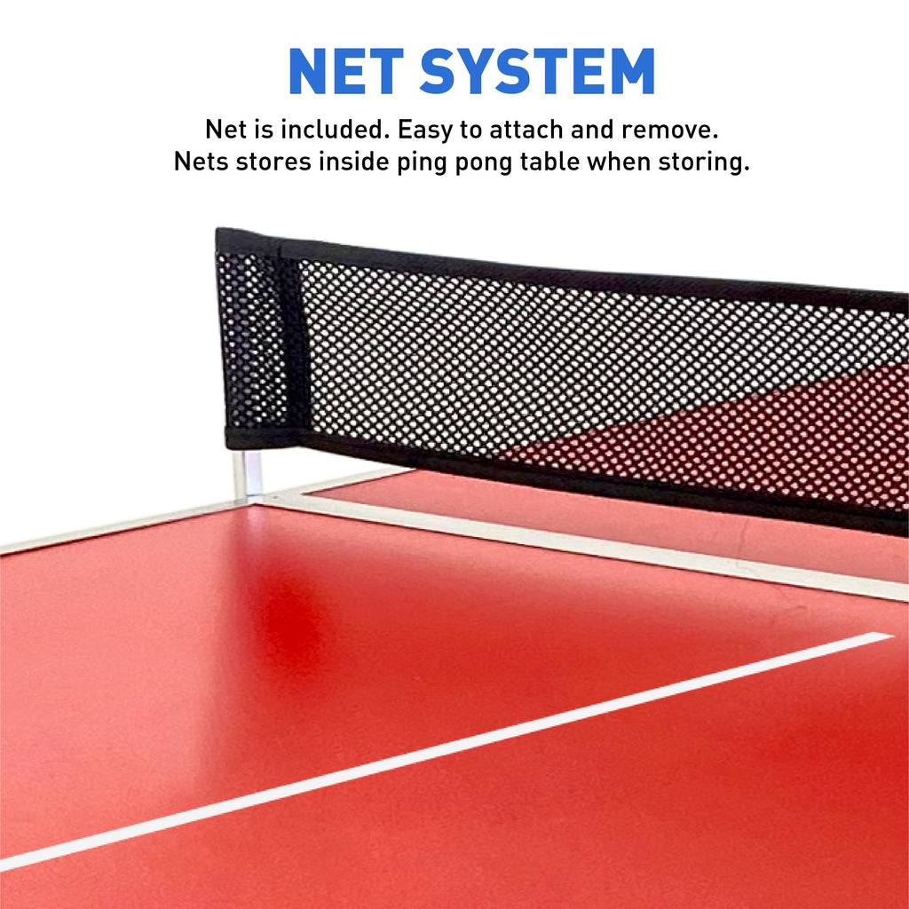 Mini Kids Ping Pong Table Tennis – Space Saving & Easy Storage – Includes (2) Regulation Paddles (4) Balls and (1) Net – Table Size 4 Foot X 2 Foot – Legs 24”-28” Tall - RED