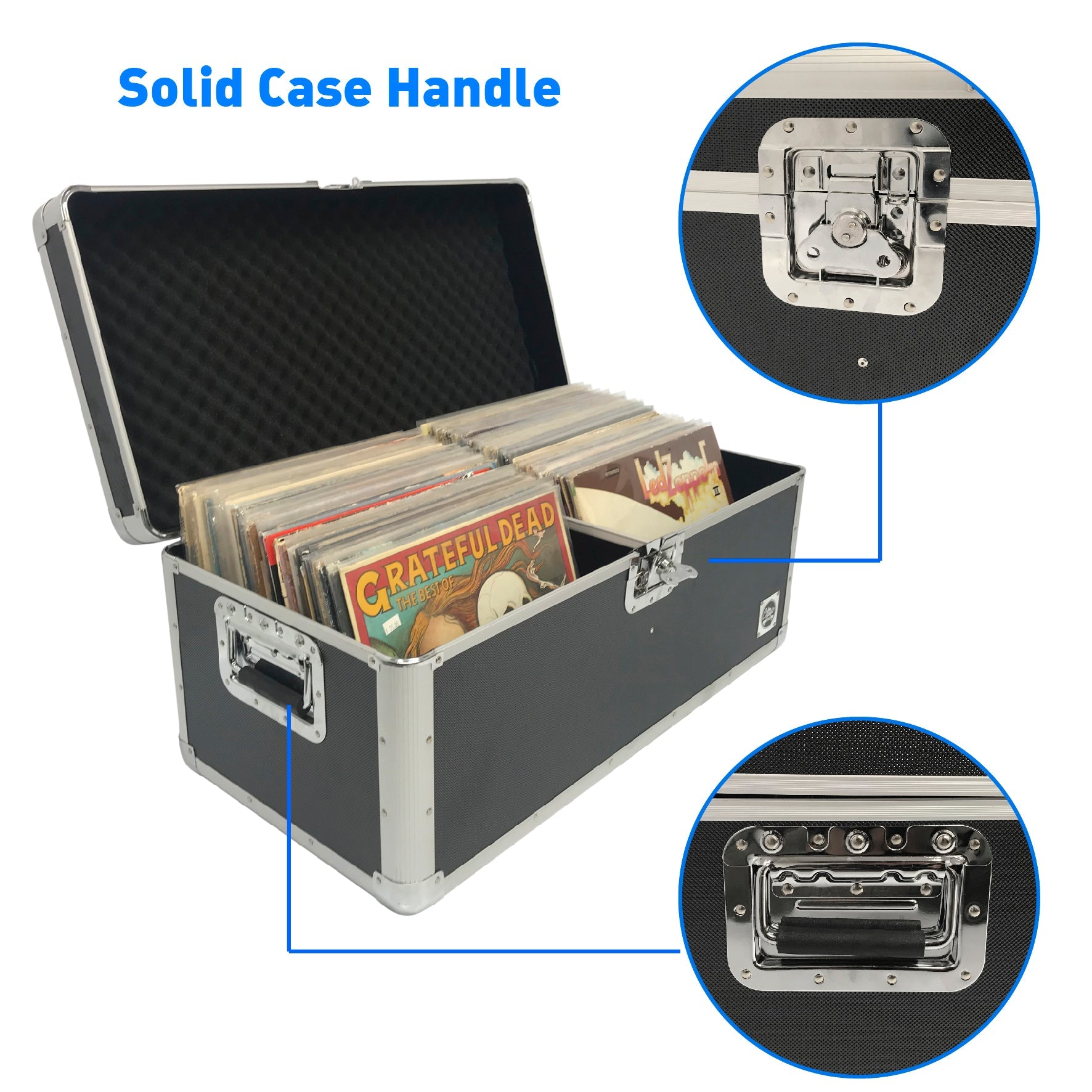 Classic Acts Vinyl Record Album Storage Case – Aluminum Lp Record Player Crates for Records – Holds up to 150 Records