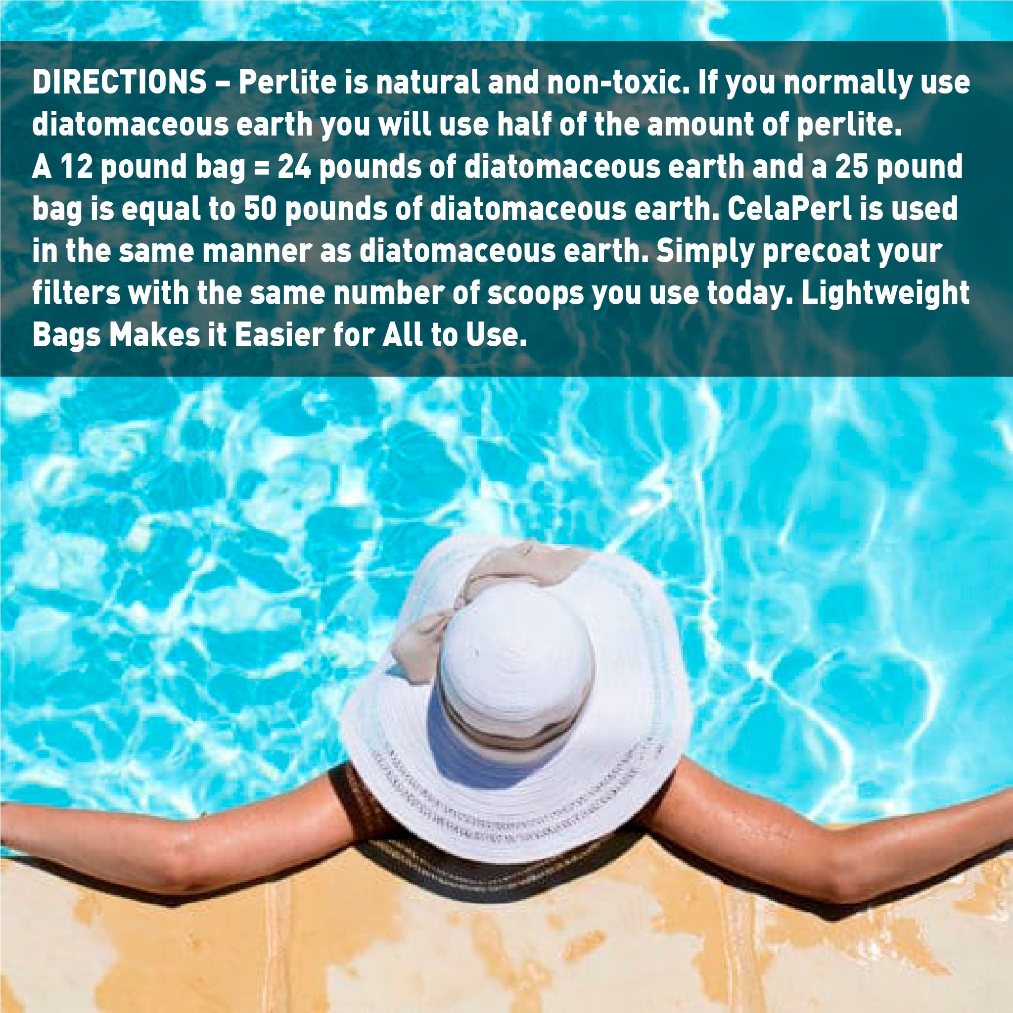 CelaPerl Perlite Filter Aid – Diatomaceous Earth Alternative - Swimming Pool & Spa Filtration – 24 Pounds = 48 Pounds DE