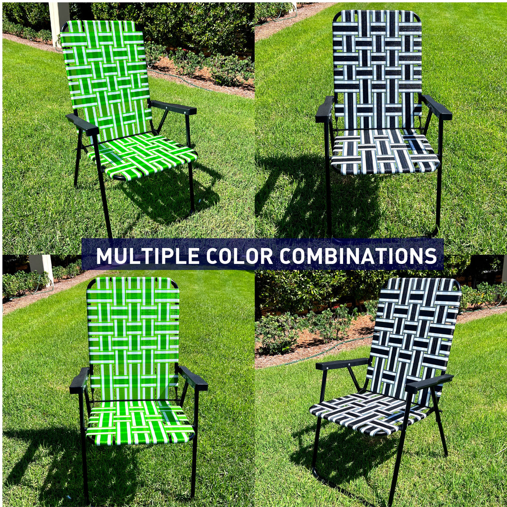 Web Chair – Lightweight & Portable – Retro Style Lawn Chair – High Back Design - Outdoor Chair for Backyard, Camping, Sporting Events, Concerts, Football Games – Easy Folding (Dark/Light Green) 1 Pack