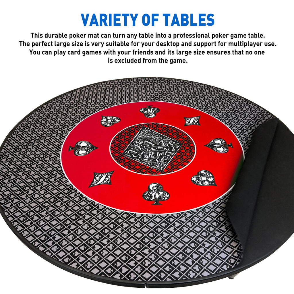 Poker Table Top Pad – for Texas Holdem Casino Style – 48” X 48” Round – Portable Rolling Rubber Folding Mat – Professional 3 Layers-Includes Carry Bag, 48 Black