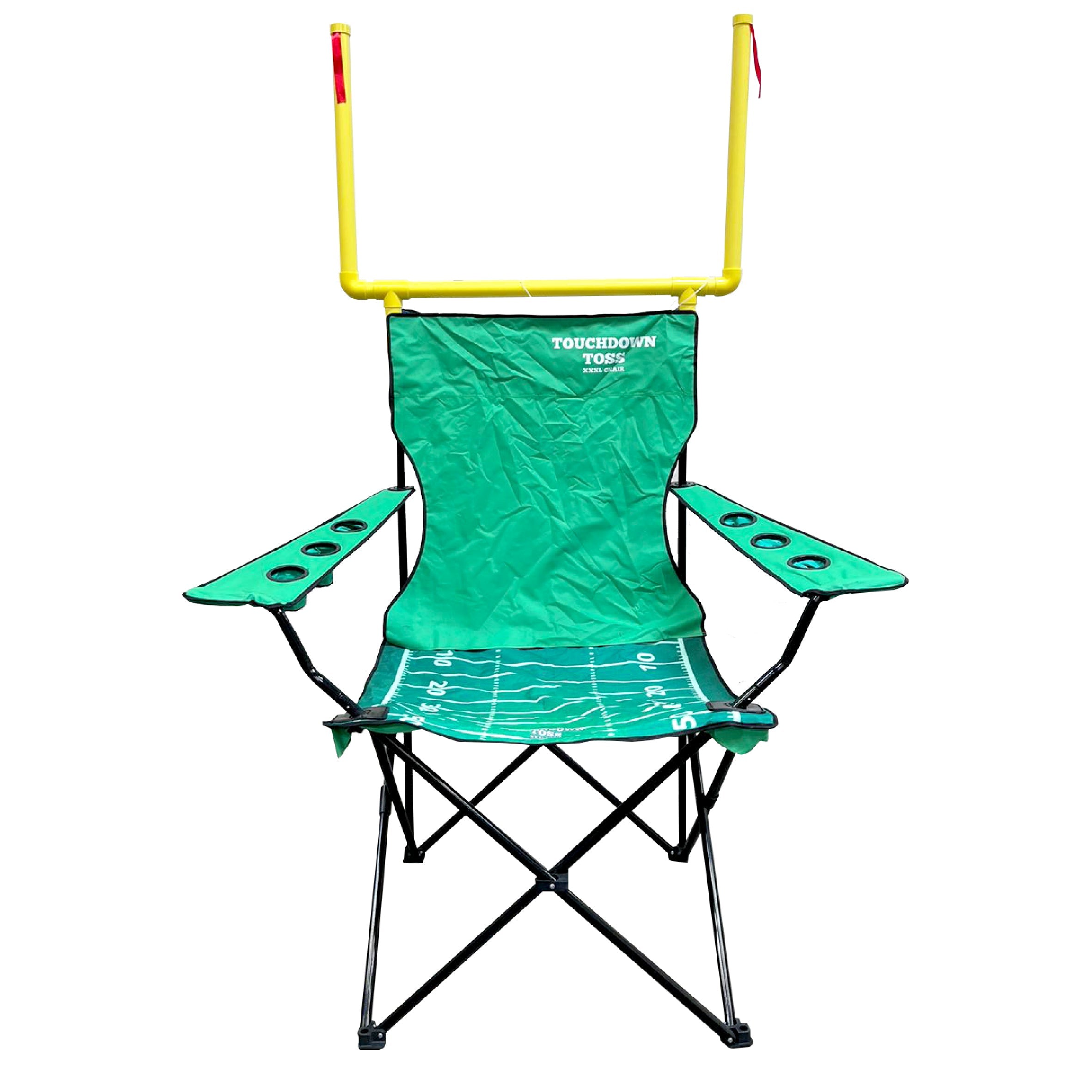XXL Giant Football Toss Game & Tailgating Chair Combo - 8’ Tall - Outdoor Football Game for 2-4 people – Includes Footballs, Air Pump, Kicking Tee & Storage Bag – Tailgating, Backyard, Beach & Parks