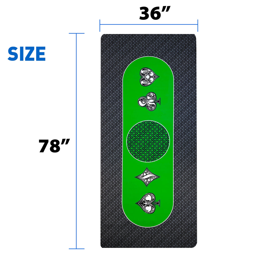 Poker Table & Top Pad – Great for Texas Holdem Casino Style – 78” X 36”Rectangle Table and Mat – Portable Rolling Rubber is Foldable – Professional 3 Layers - Includes Carry Bag, Green