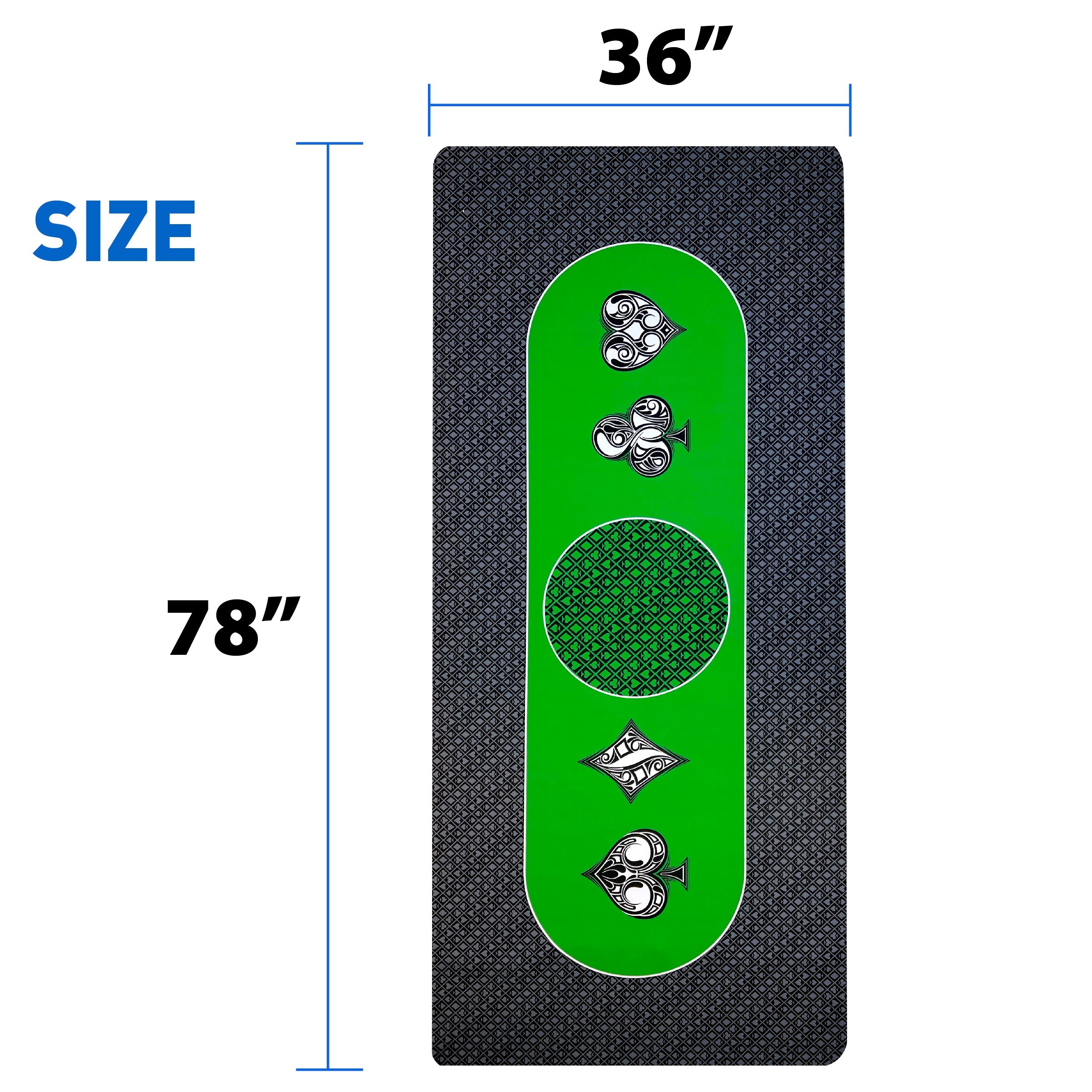 Poker Table & Top Pad – Great for Texas Holdem Casino Style – 78” X 36”Rectangle Table and Mat – Portable Rolling Rubber is Foldable – Professional 3 Layers - Includes Carry Bag, Green