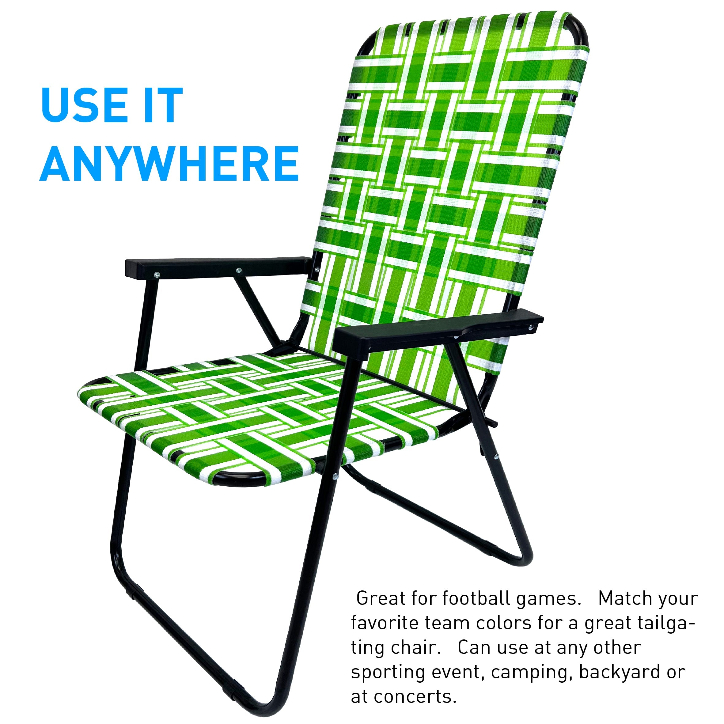 Web Chair – Lightweight & Portable – Retro Style Lawn Chair – High Back Design - Outdoor Chair for Backyard, Camping, Sporting Events, Concerts, Football Games – Easy Folding (Dark/Light Green) 2 Pack