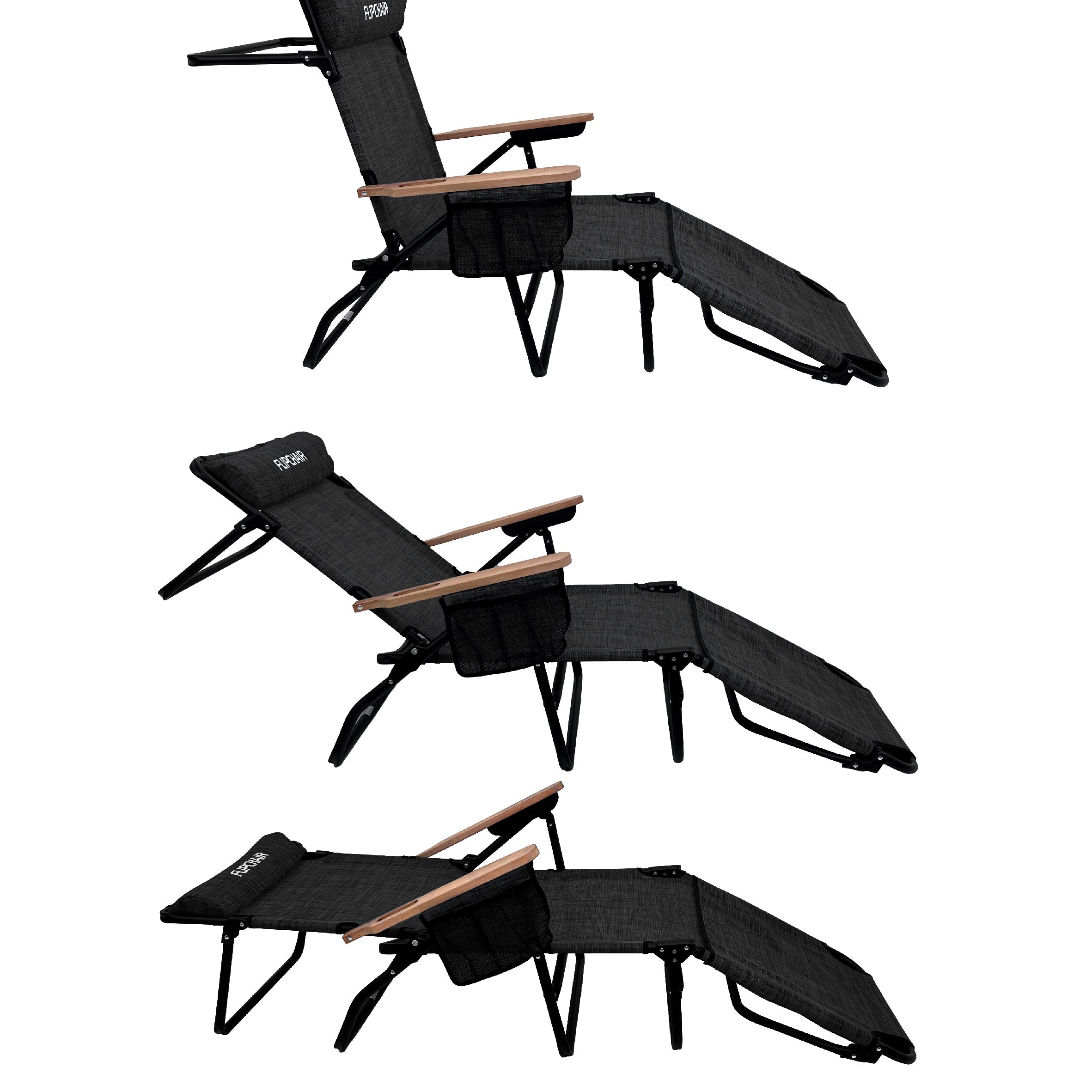 EasyGo Product FLIP Face Down Tanning Chaise Lounge Chair with Face & Arm Holes - 4 Legs Support - Textilene Material - 6 Position - Arm Head Rest Pillow - Beach or Home Use - PATENTS Pending, Black