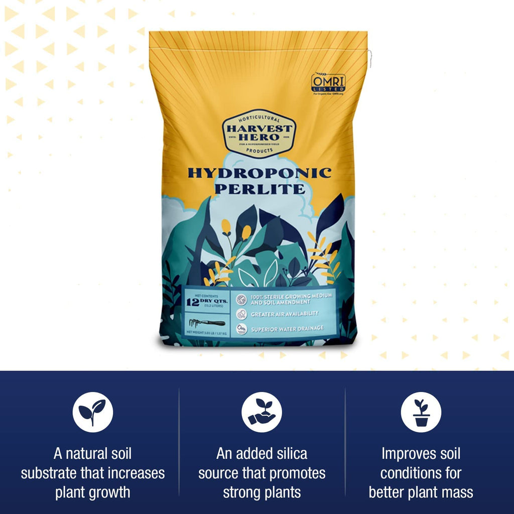 Harvest Hero Hydroponic Perlite for Potting Soil Mix, Root Cuttings, Containers and Indoor Gardens - Medium Grade - 3 Cubic Foot – 20 Pounds