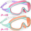 2 Pack Kids Swim Goggles for 3-15 UV Protection Anti-Fog Pool Water, Swimming Goggles with Earplugs Nose Clip For Boys Girls Youth Toddler summerwins