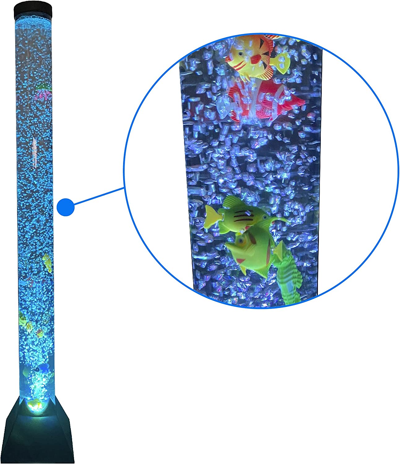 Bubble Tube Floor Fish Aquarium Lamp Kids Birthday or Christmas Gift–Lava Style Moon Lamp-Kids Room Lamp–Autism Sensory Lamp 4 Foot (48in) 20 Color Light Remote