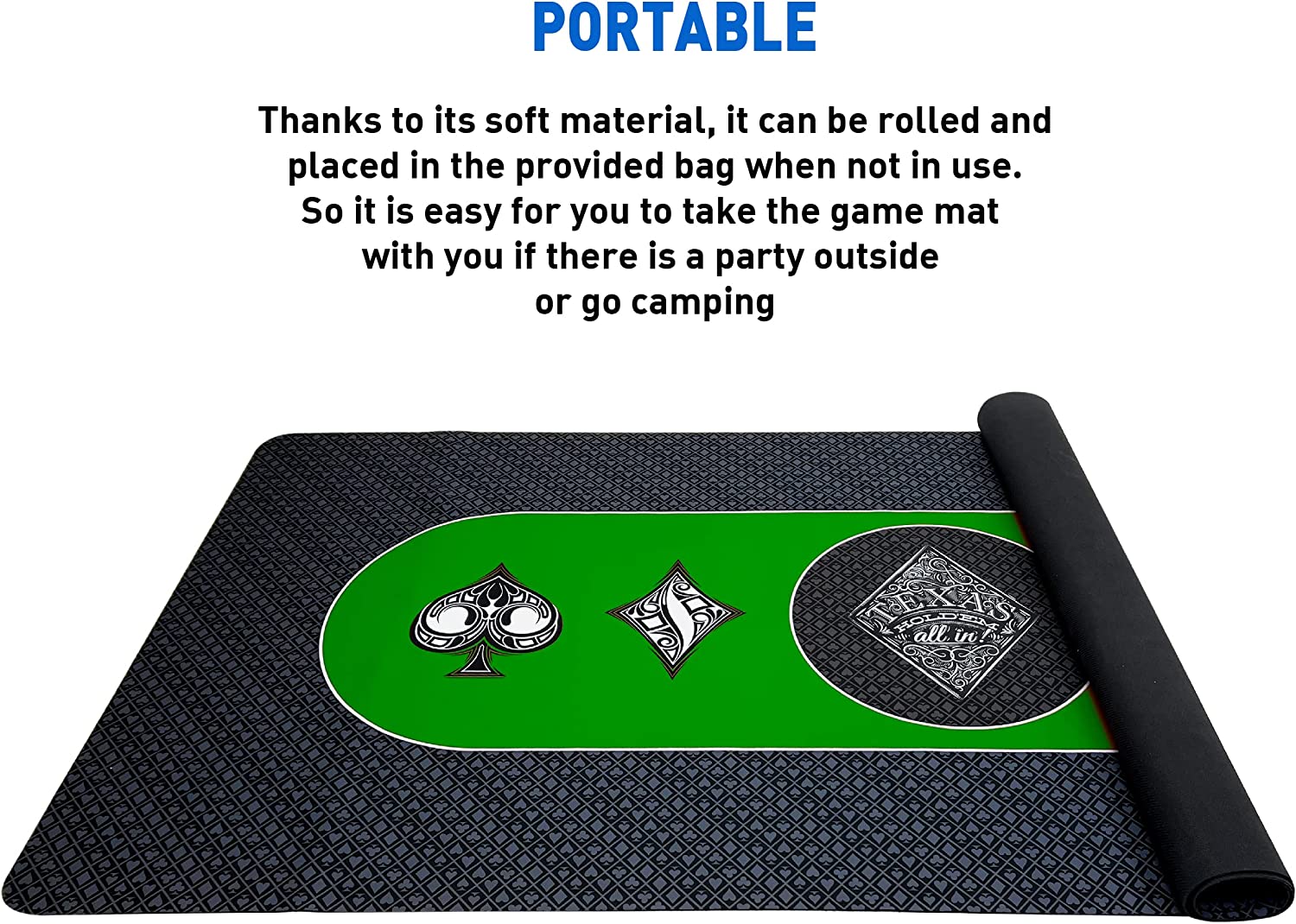 Poker Table Top Pad – for Texas Holdem Casino Style – 78” X 36” Rectangle – Portable Rolling Rubber Folding Mat – Professional 3 Layers-Includes Carry Bag, 72 Green