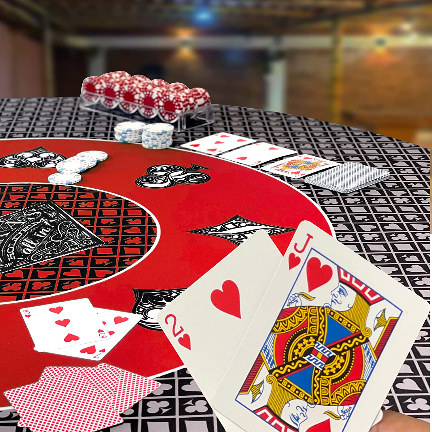 Poker Table Top Pad – for Texas Holdem Casino Style – 48” X 48” Round – Portable Rolling Rubber Folding Mat – Professional 3 Layers-Includes Carry Bag, 48 Black