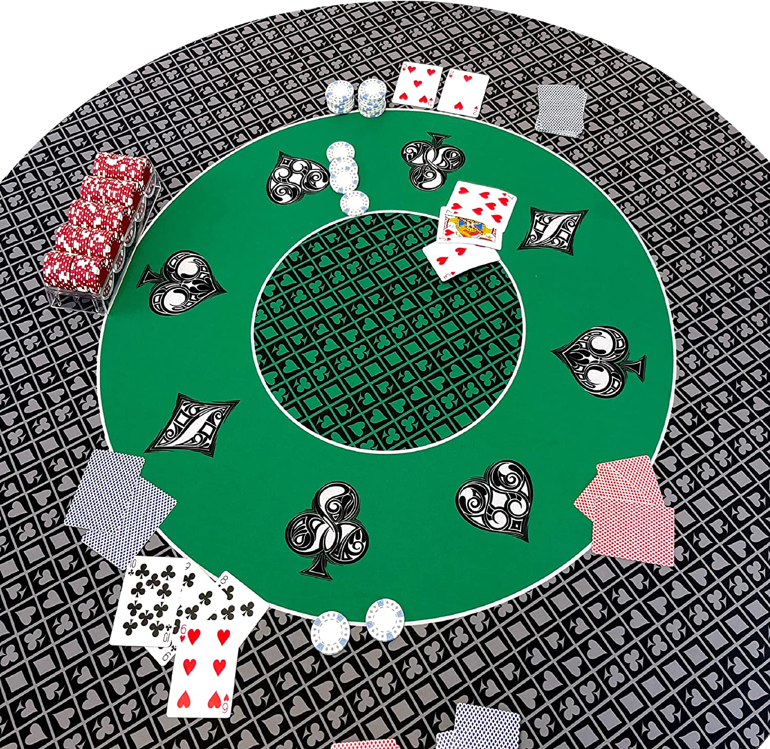 Poker Table Top Pad – for Texas Holdem Casino Style – 48” X 48” Round – Portable Rolling Rubber Folding Mat – Professional 3 Layers-Includes Carry Bag, 48 Green