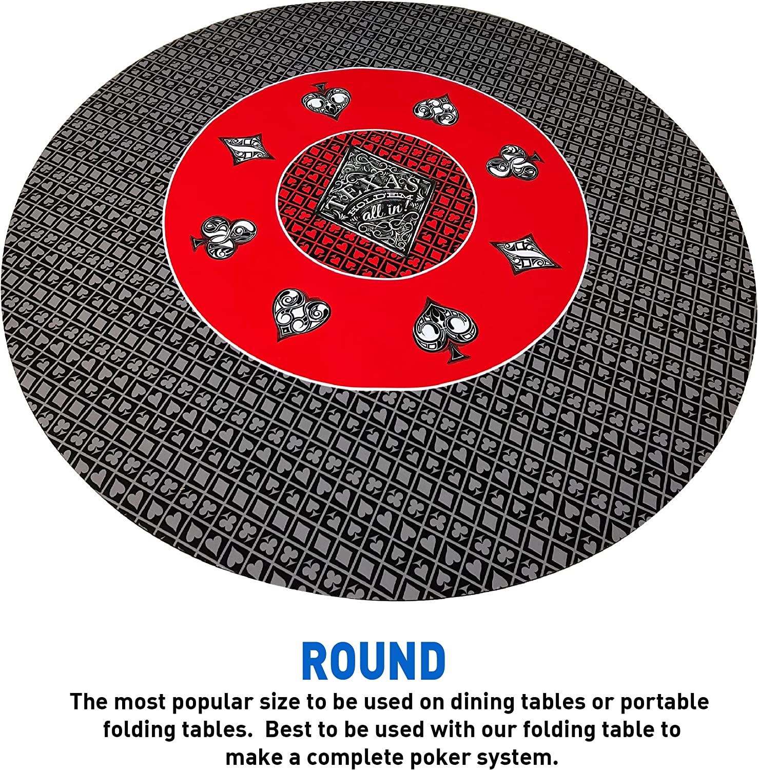 Poker Table Top Pad – for Texas Holdem Casino Style – 48” X 48” Round – Portable Rolling Rubber Folding Mat – Professional 3 Layers-Includes Carry Bag, 48 Black