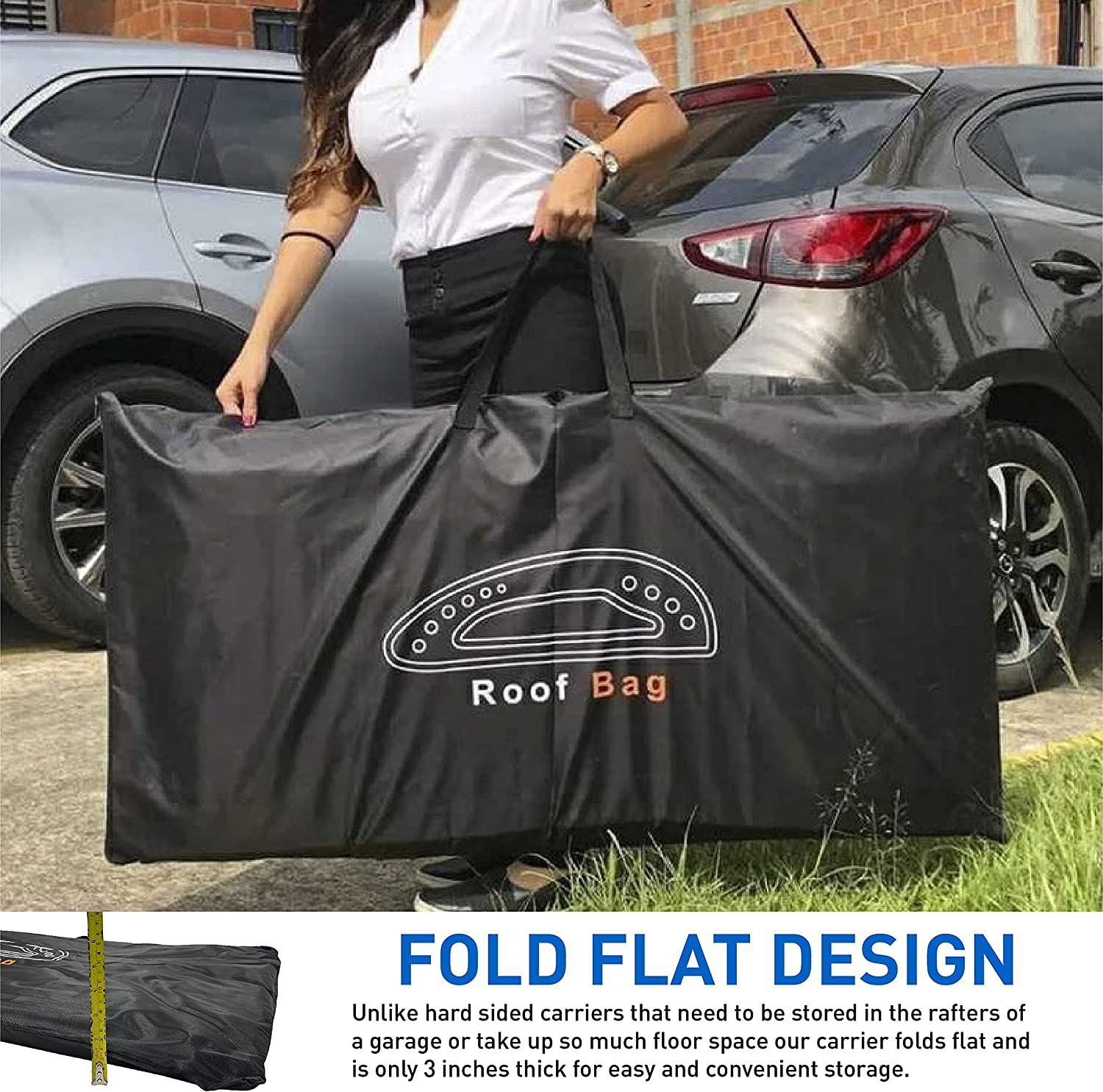 EasyGoProduct Aerodynamic Car Rooftop Cargo Carrier Bag - Soft Roof Top Luggage Bag for All Vehicles SUV with/Without Rack – Hard Sides - 4 Adjustable Straps – 8 Cubic Feet - Fold Flat Storage Bag