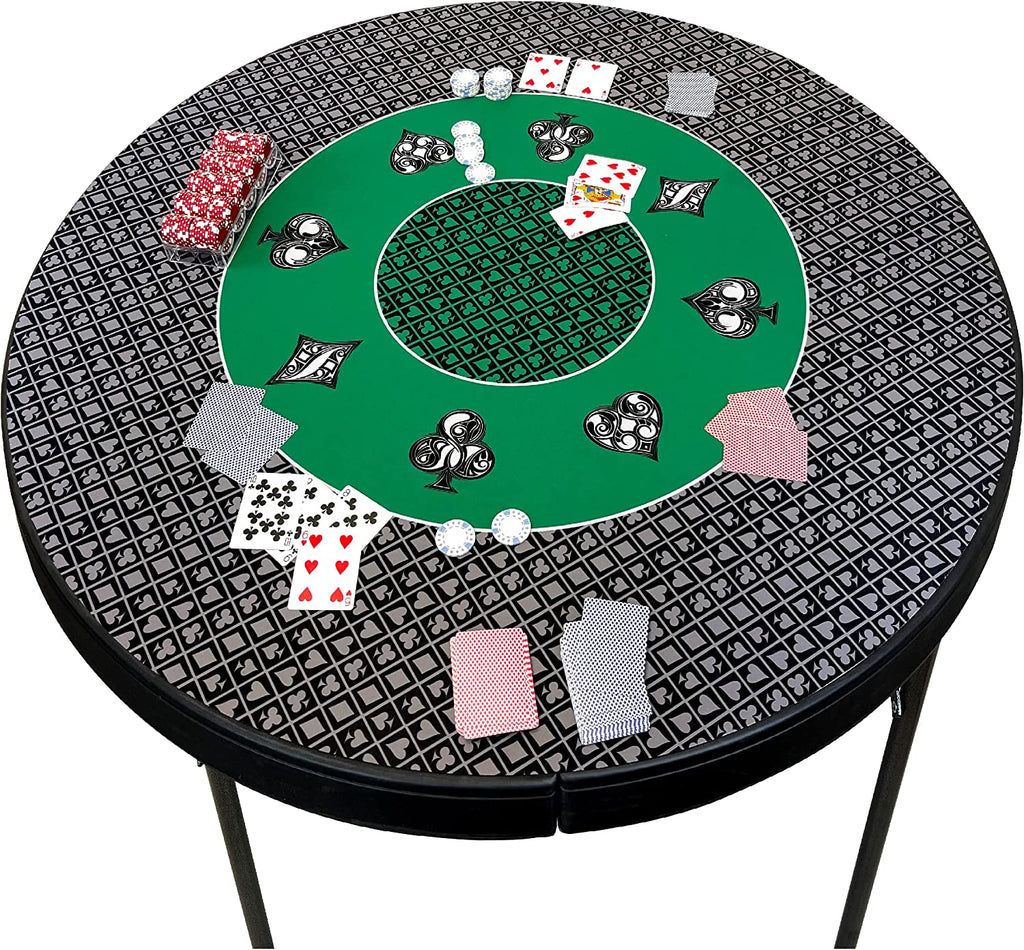 Poker Table Top Pad – for Texas Holdem Casino Style – 48” X 48” Round – Portable Rolling Rubber Folding Mat – Professional 3 Layers-Includes Carry Bag, 48 Green