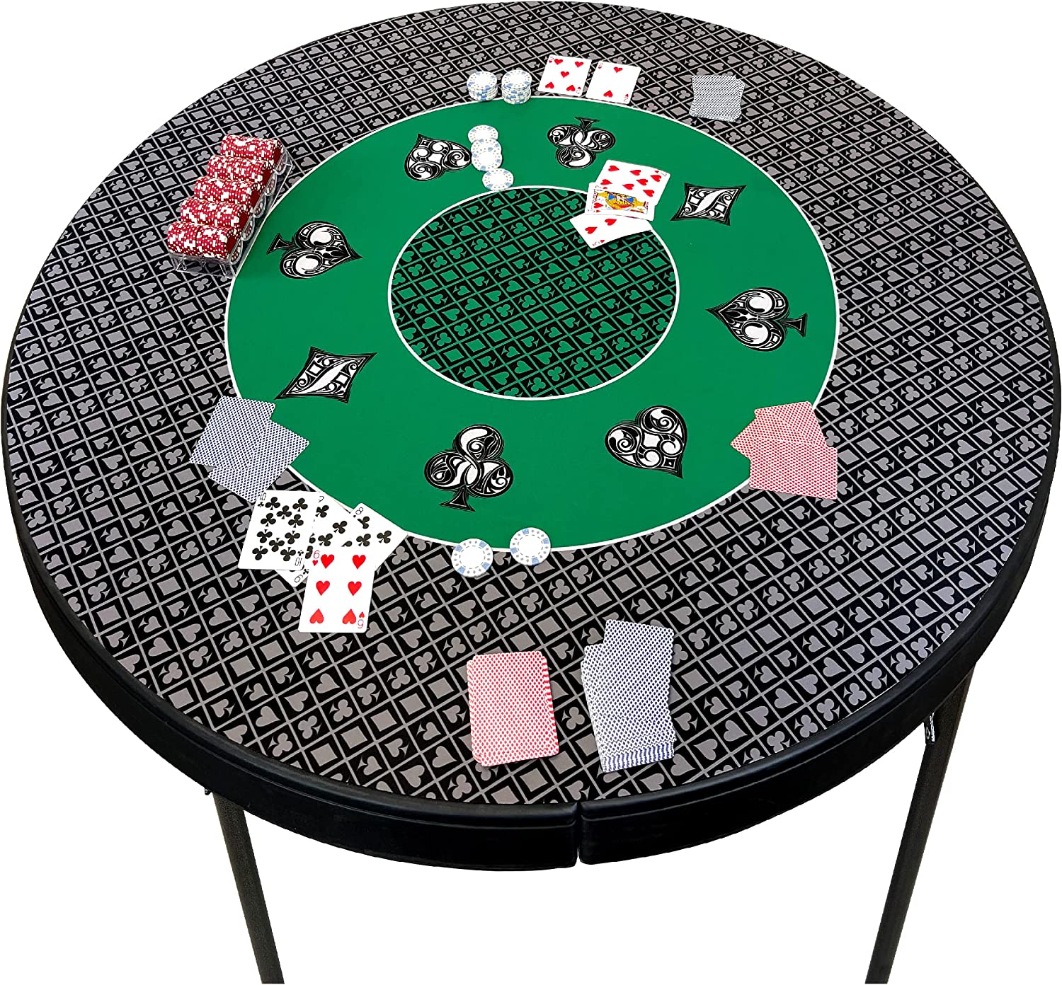 Poker Table Top Pad – for Texas Holdem Casino Style – 48” X 48” Round – Portable Rolling Rubber Folding Mat – Professional 3 Layers-Includes Carry Bag, 48 Green