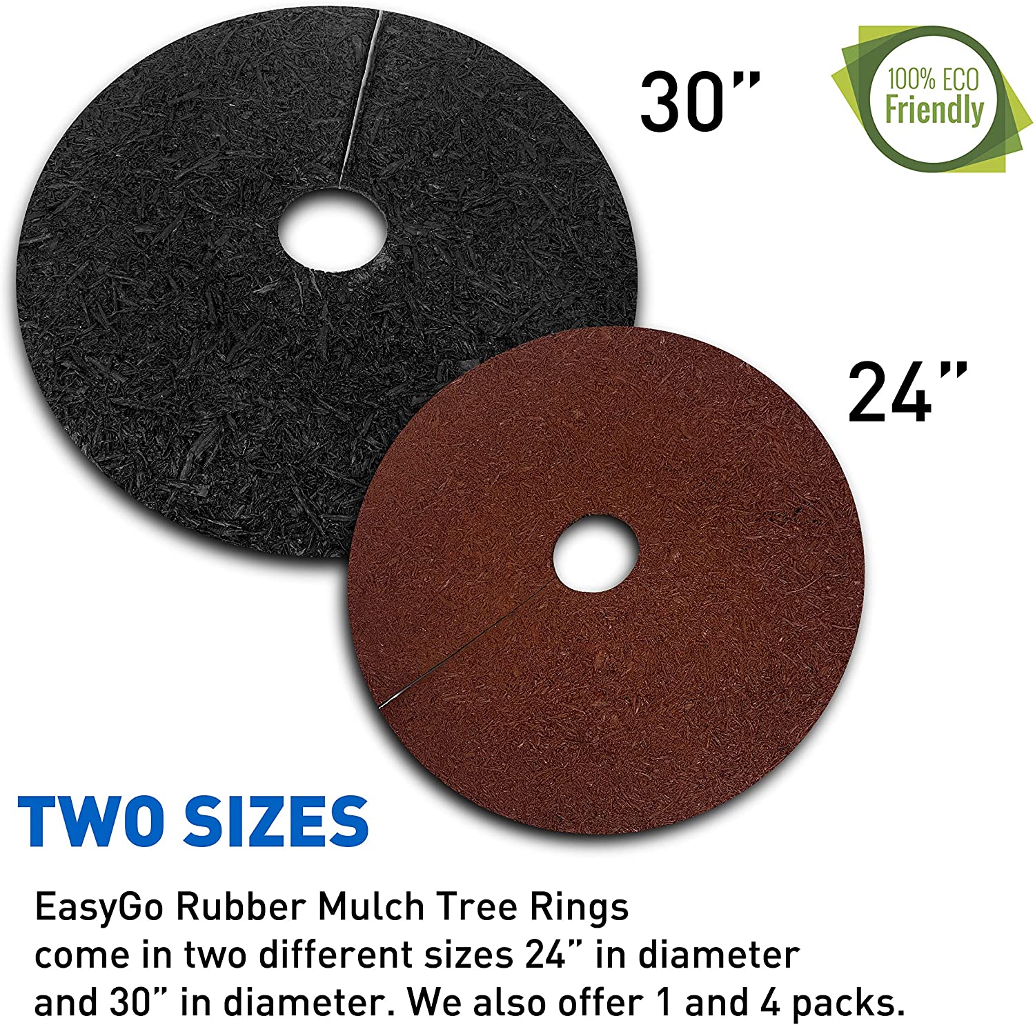 EasyGo Double Sided Rubber Mulch Ring Weed blocker- Natural Look Two Colors In One-Recycled Heavy Duty Rubber-Easy To Use-Tree and Root Protector-Reusable, Durable, Weather Resistant. 30 Inches