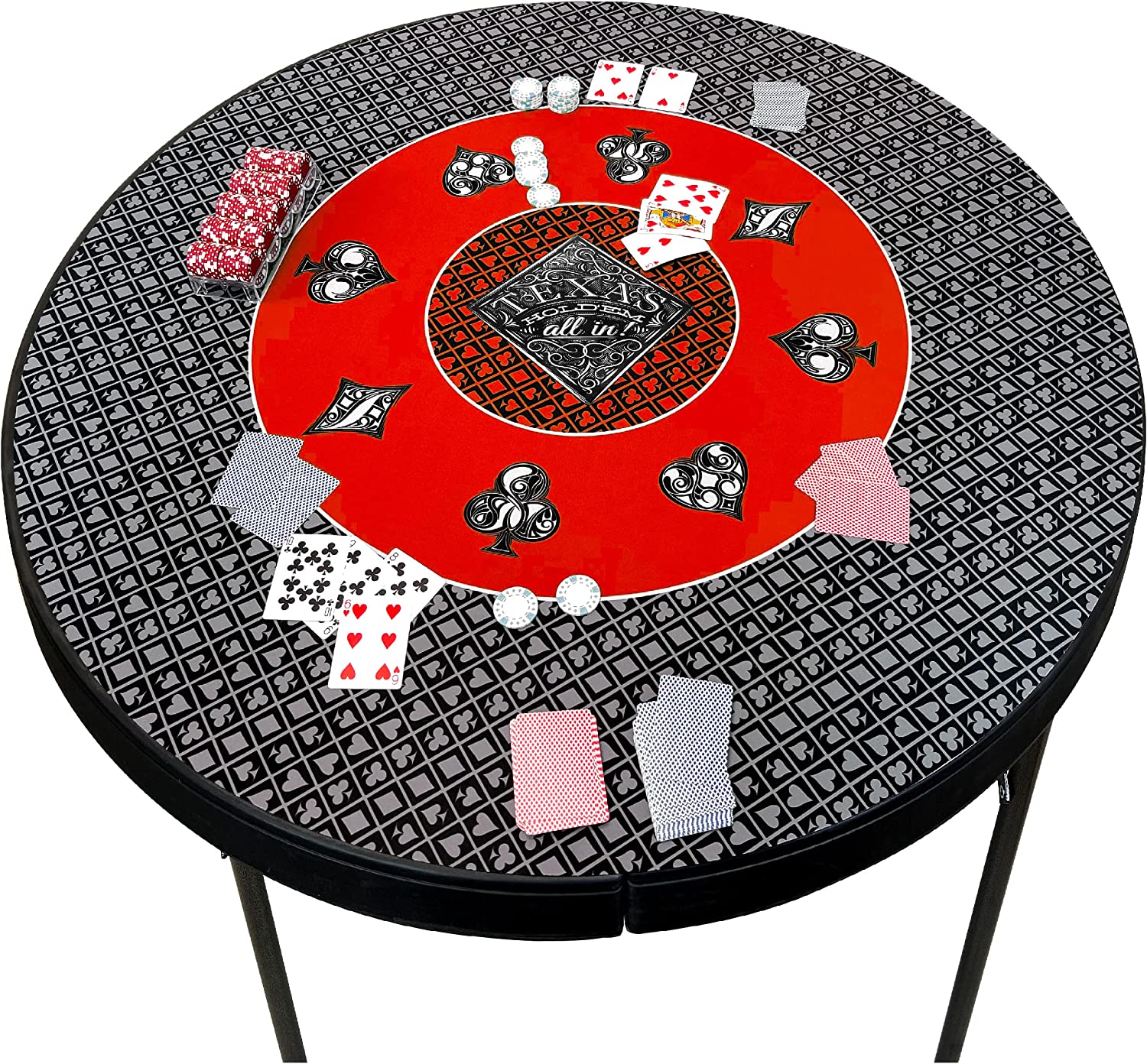 Poker Table Top Pad – for Texas Holdem Casino Style – 48” X 48” Round – Portable Rolling Rubber Folding Mat – Professional 3 Layers-Includes Carry Bag, 48 Black