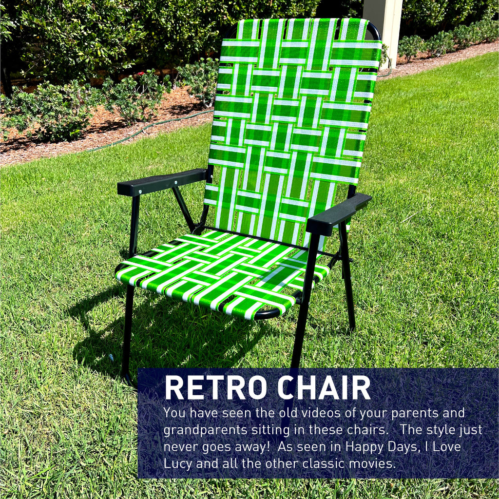 Web Chair – Lightweight & Portable – Retro Style Lawn Chair – High Back Design - Outdoor Chair for Backyard, Camping, Sporting Events, Concerts, Football Games – Easy Folding (Dark/Light Green) 2 Pack