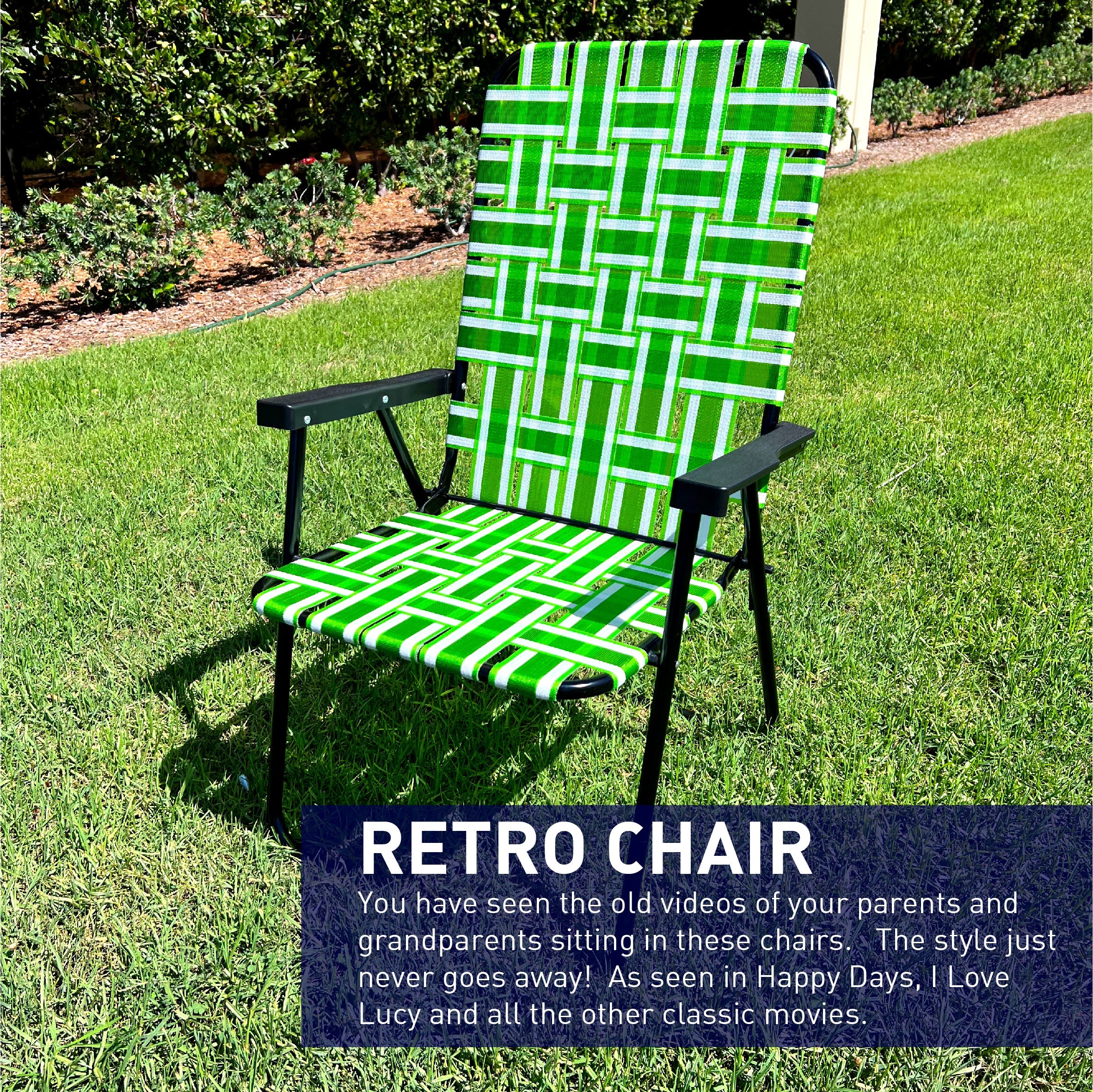 Web Chair – Lightweight & Portable – Retro Style Lawn Chair – High Back Design - Outdoor Chair for Backyard, Camping, Sporting Events, Concerts, Football Games – Easy Folding (Dark/Light Green) 2 Pack
