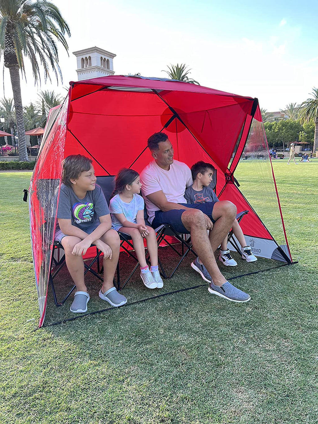 CoverU Sports Tent Pod SUN Protection – Pop Up 2 Person Hot Climate Canopy Shelter – Patent Pending - RED