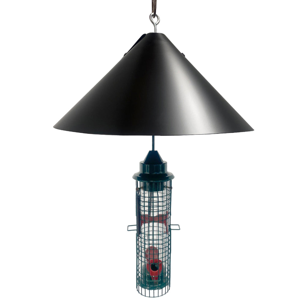 Squirrel Proof Bird Feeder Baffle Guard – Pole Mount and Hanging - Powder Coated Steel – Wrap Around Heavy-Duty Steel Design – Includes All Accessories – Black - 18 Inch Diameter – 1 Pack