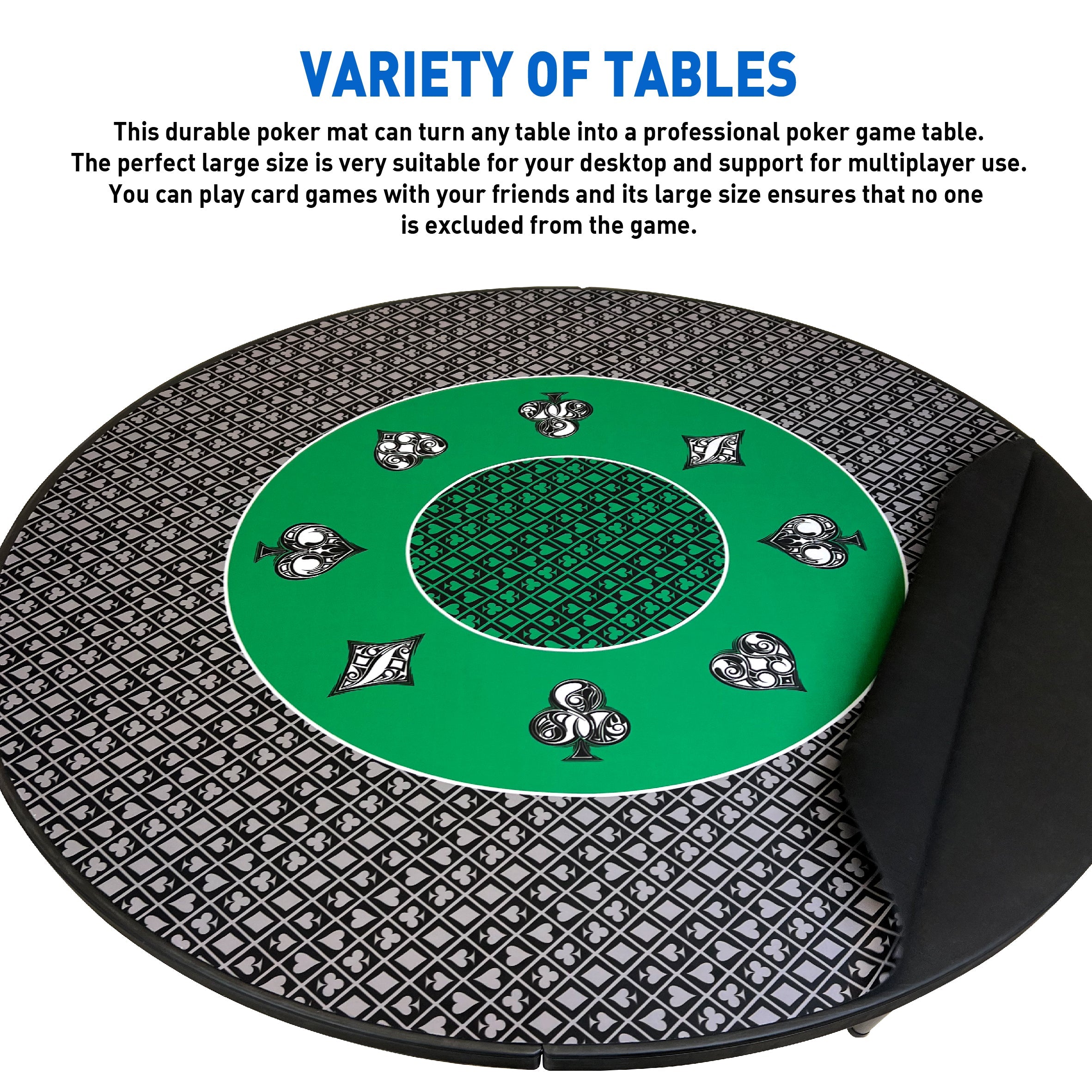 Poker Table Top Pad – for Texas Holdem Casino Style – 48” X 48” Round – Portable Rolling Rubber Folding Mat – Professional 3 Layers-Includes Carry Bag, 48 Green