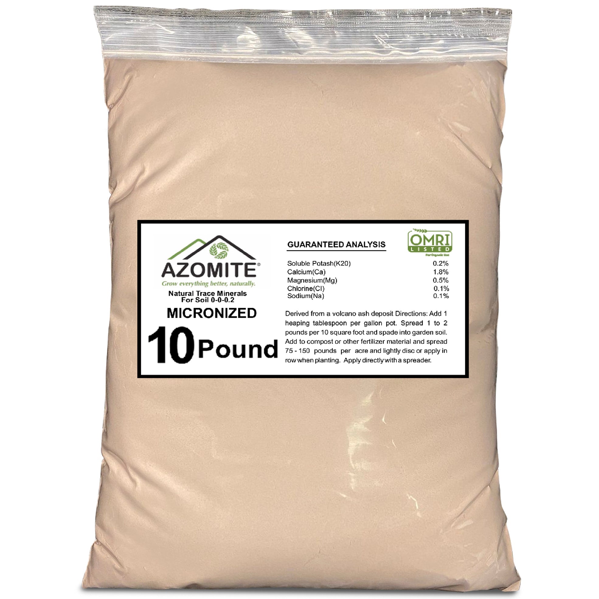 Azomite Trace 0-0.2 Fertilizer Bulk Bag of 67 Essential Minerals OMRI Certified, 10Lbs White