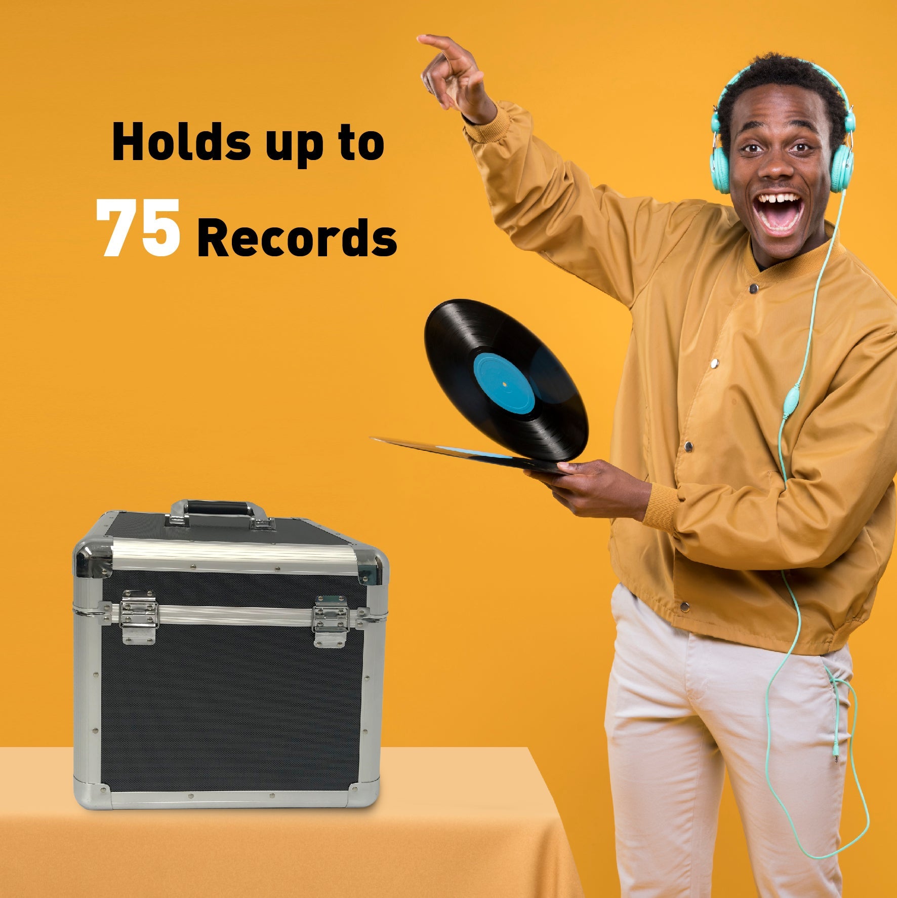 Classic Acts Vinyl Record Album Storage Case – Aluminum Lp Record Player Crates for Records – Holds up to 75 Records