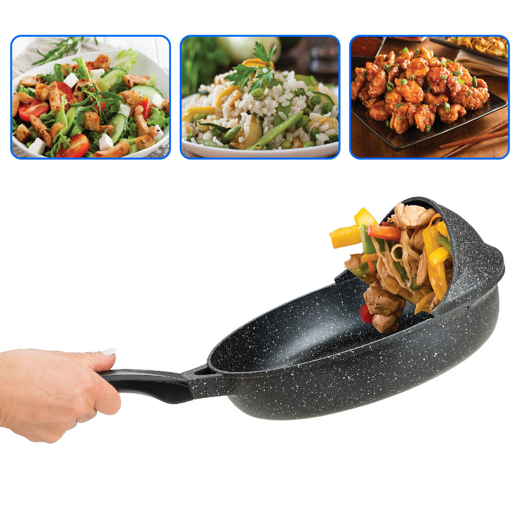 Professional Flip Frying Pan 11” – Fry Pan W/3 Layer Cast Non-Stick Coating – PFOA Free - Black Finish – Patent Pending