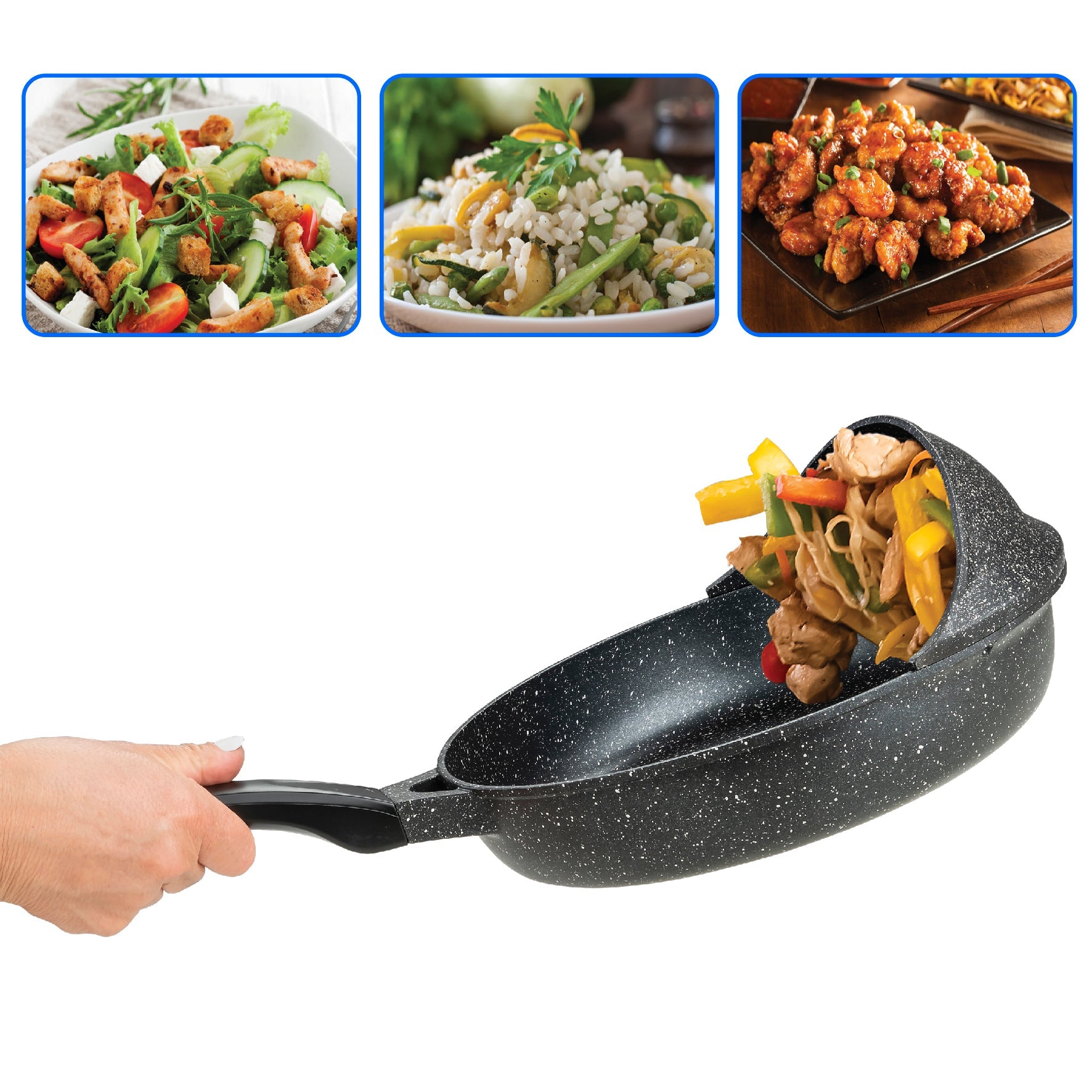 Professional Flip Frying Pan 11” – Fry Pan W/3 Layer Cast Non-Stick Coating – PFOA Free - Black Finish – Patent Pending