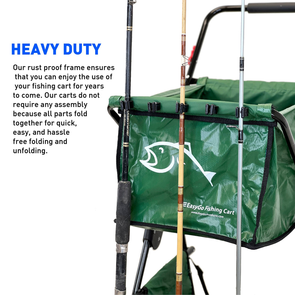 Fishing Cart Wagon - Holds 5 Fishing Poles – LARGE Air Wheels – Cooler Platform – Storage Pouch – Fits in Trunk of Car - Great for Piers, Lakes, Rivers and Beaches Green