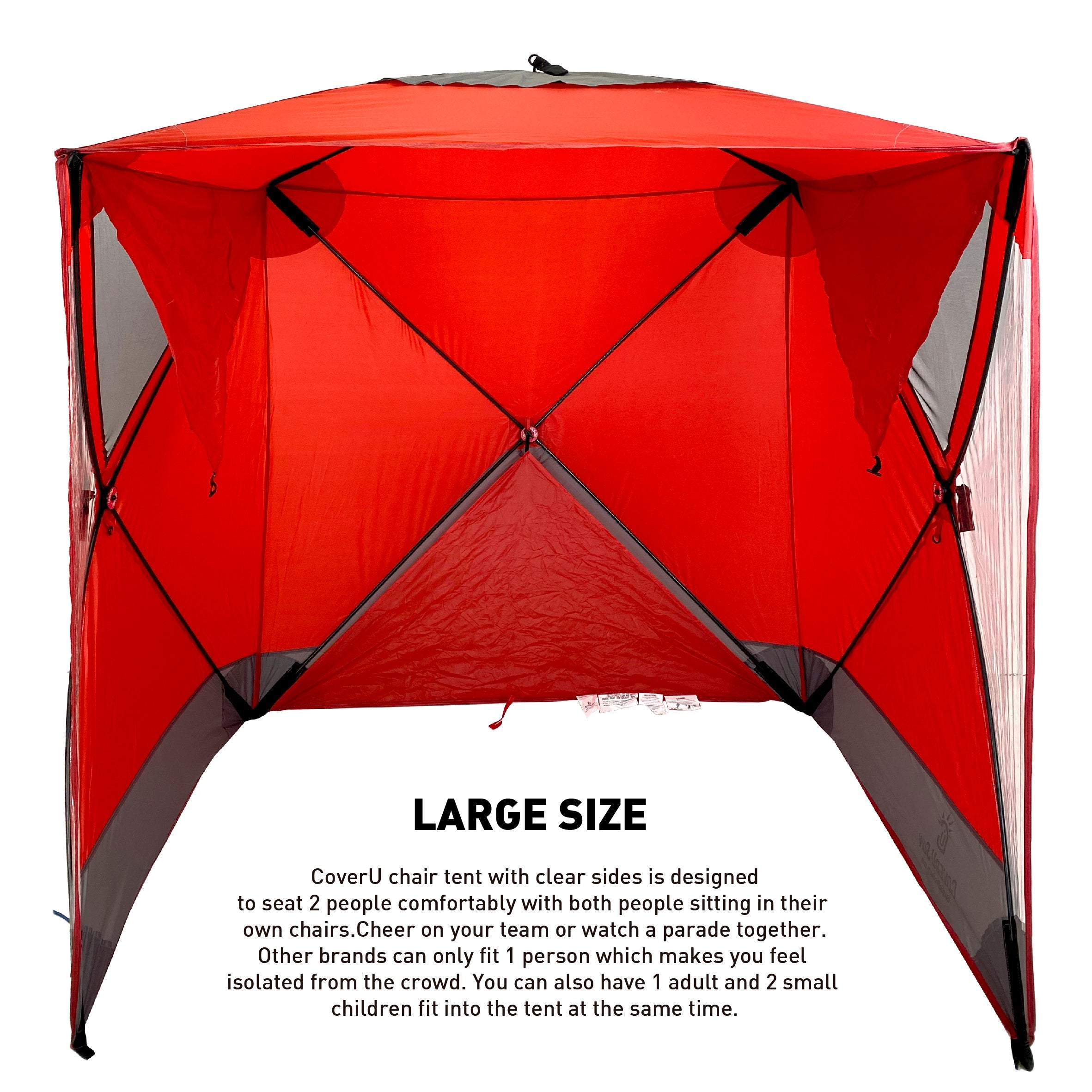 CoverU Sports Tent Pod SUN Protection – Pop Up 2 Person Hot Climate Canopy Shelter – Patent Pending - RED
