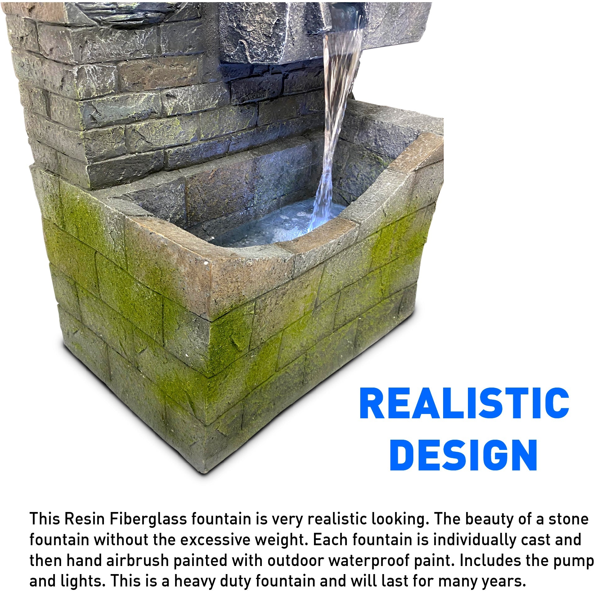 EasyGoProducts 4 Tier Rock Water Fountain with LED Light Made from Fiberglass Resin - Outdoor Or Indoor, Large 40” Tall X 20” Wide, Grey
