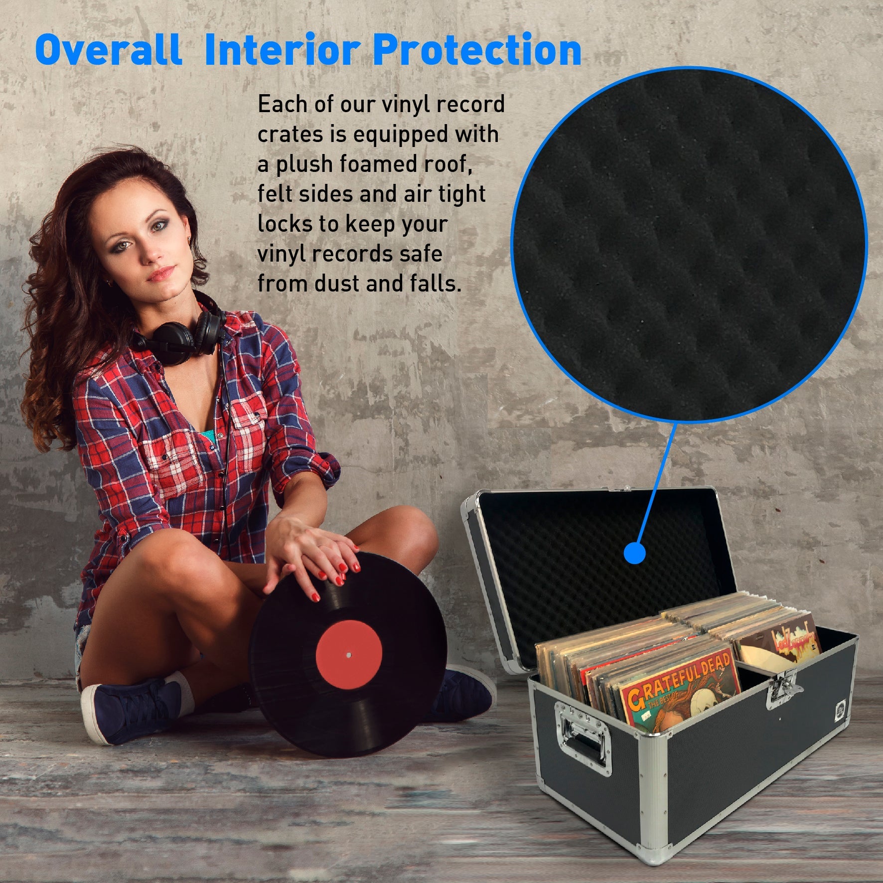 Classic Acts Vinyl Record Album Storage Case – Aluminum Lp Record Player Crates for Records – Holds up to 150 Records