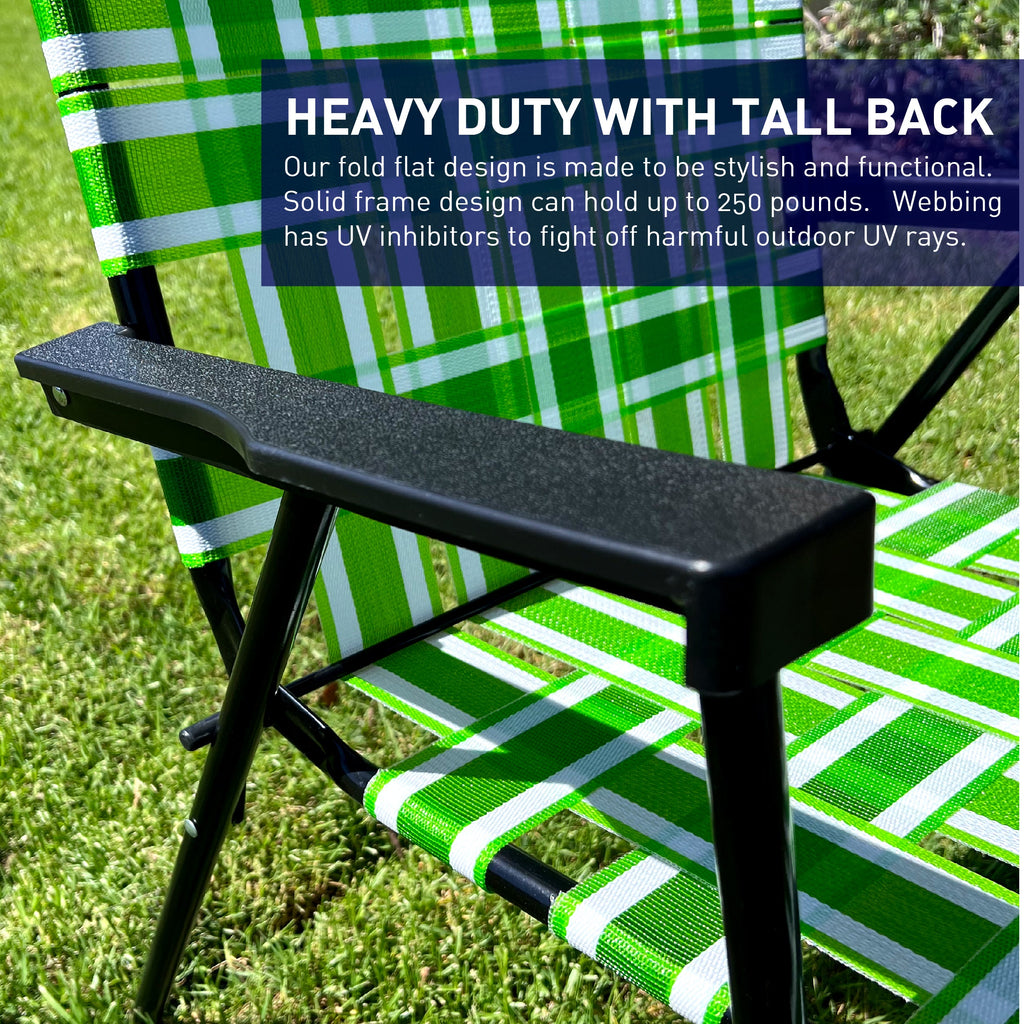 Web Chair – Lightweight & Portable – Retro Style Lawn Chair – High Back Design - Outdoor Chair for Backyard, Camping, Sporting Events, Concerts, Football Games – Easy Folding (Dark/Light Green) 2 Pack