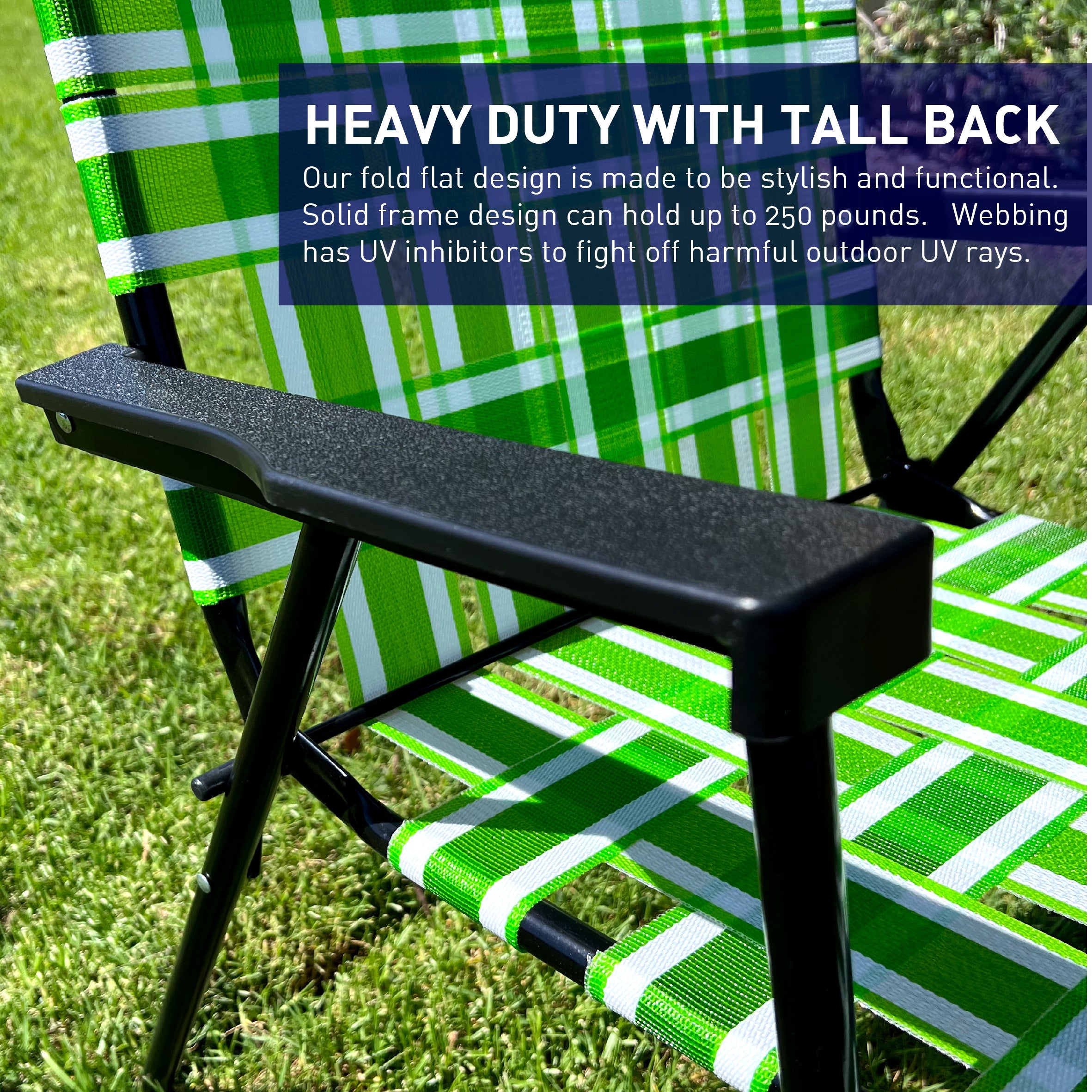 Web Chair – Lightweight & Portable – Retro Style Lawn Chair – High Back Design - Outdoor Chair for Backyard, Camping, Sporting Events, Concerts, Football Games – Easy Folding (Dark/Light Green) 1 Pack