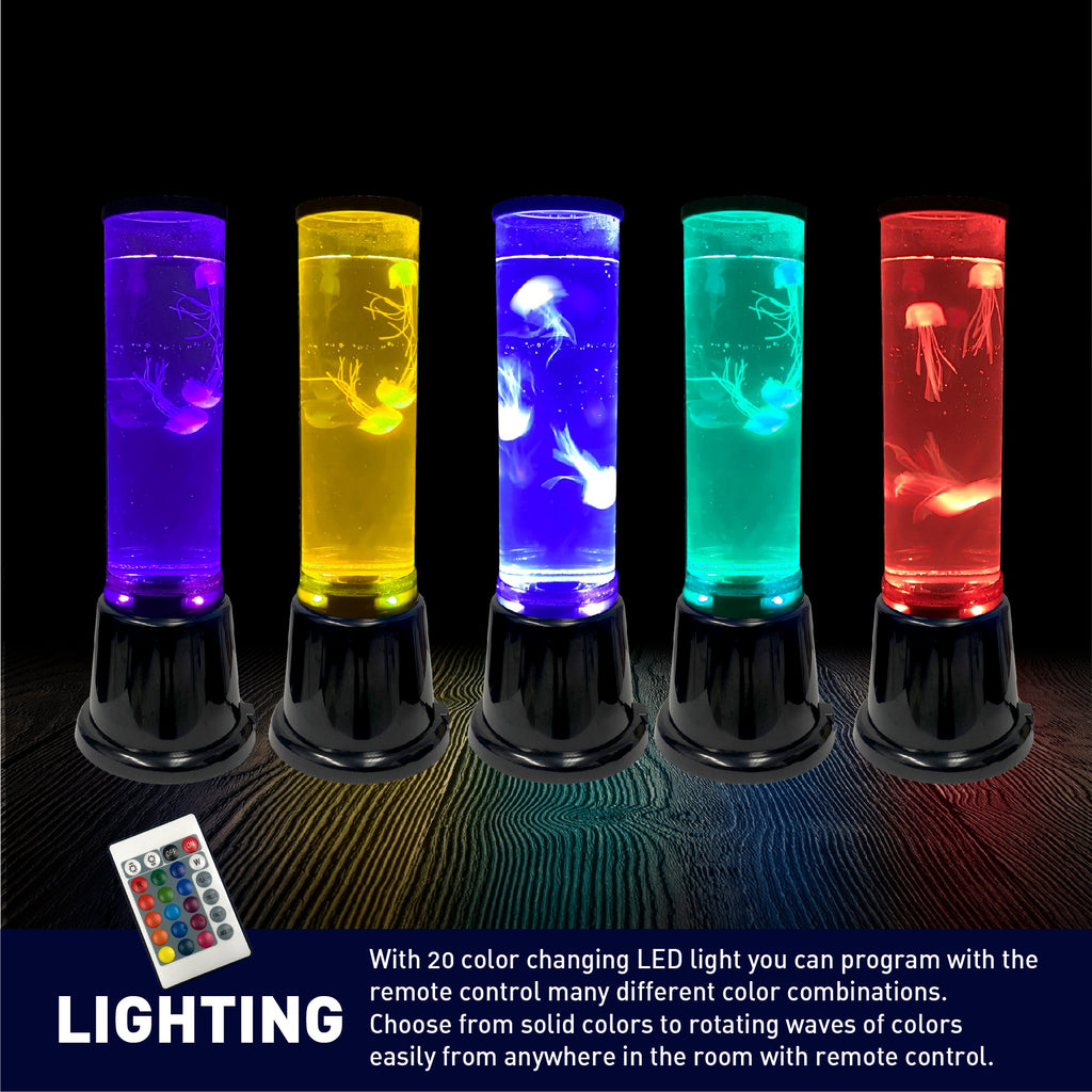 14 Inch Jelly Fish Bubble Tube Floor Fish Aquarium Lamp–20 Color Light Remote-Kids Birthday or Christmas Gift–Lava Style Moon Lamp-Kids Room Lamp–3 Jelly Fish Included