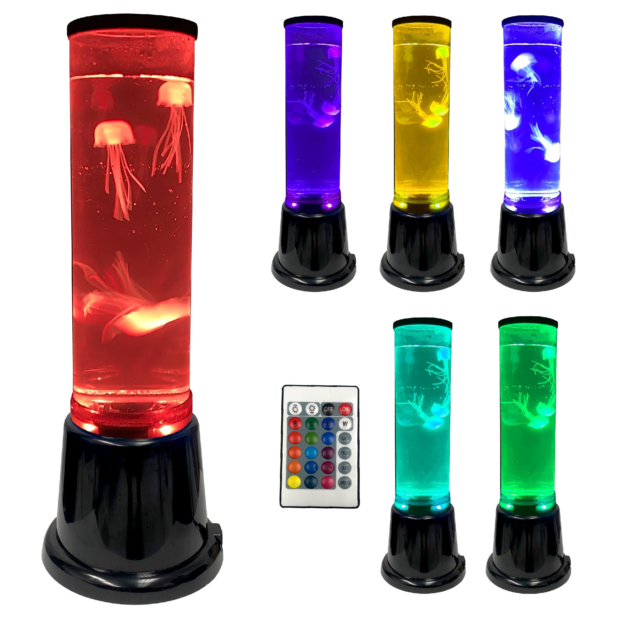 14 Inch Jelly Fish Bubble Tube Floor Fish Aquarium Lamp–20 Color Light Remote-Kids Birthday or Christmas Gift–Lava Style Moon Lamp-Kids Room Lamp–3 Jelly Fish Included
