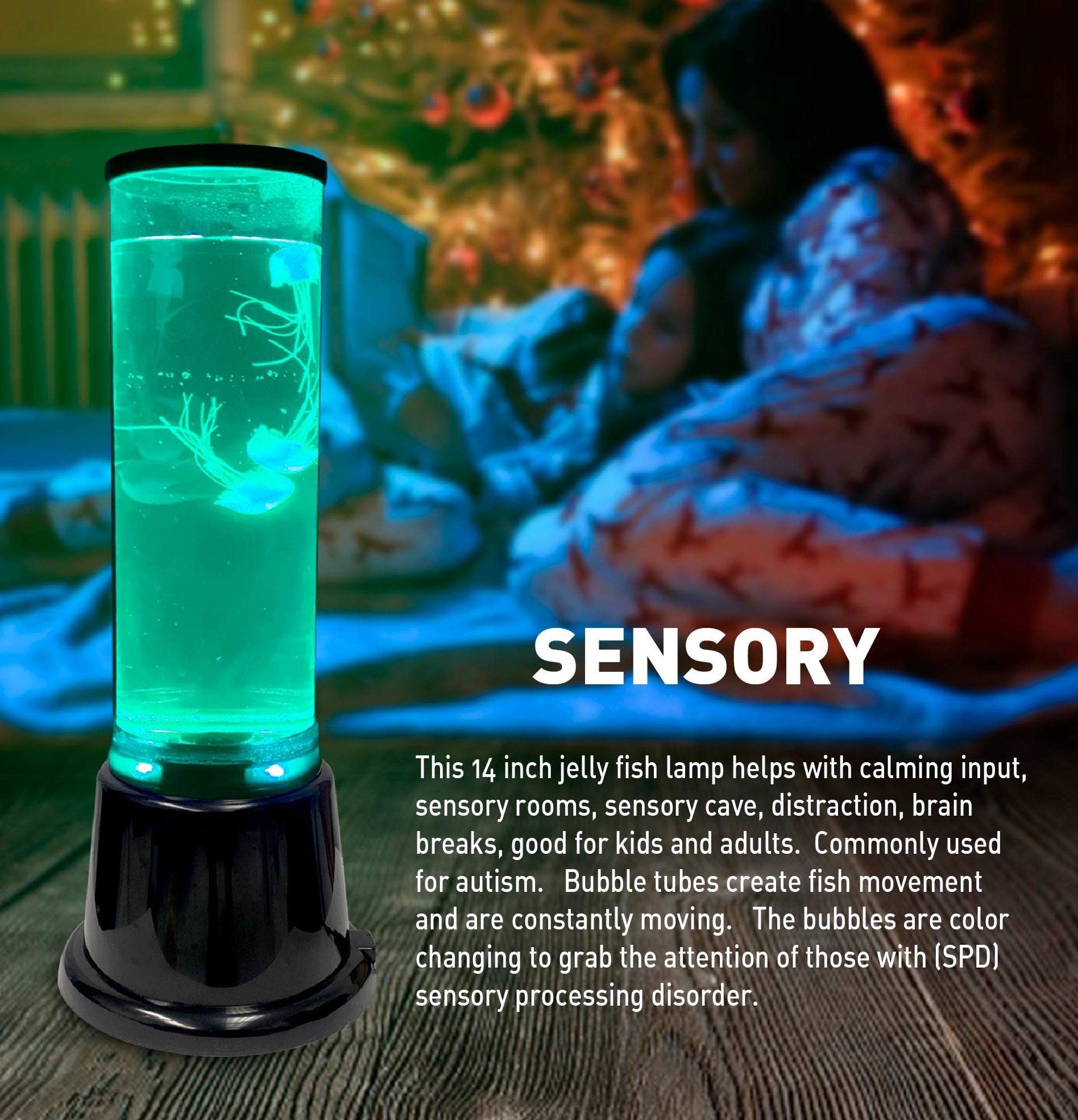 14 Inch Jelly Fish Bubble Tube Floor Fish Aquarium Lamp–20 Color Light Remote-Kids Birthday or Christmas Gift–Lava Style Moon Lamp-Kids Room Lamp–3 Jelly Fish Included